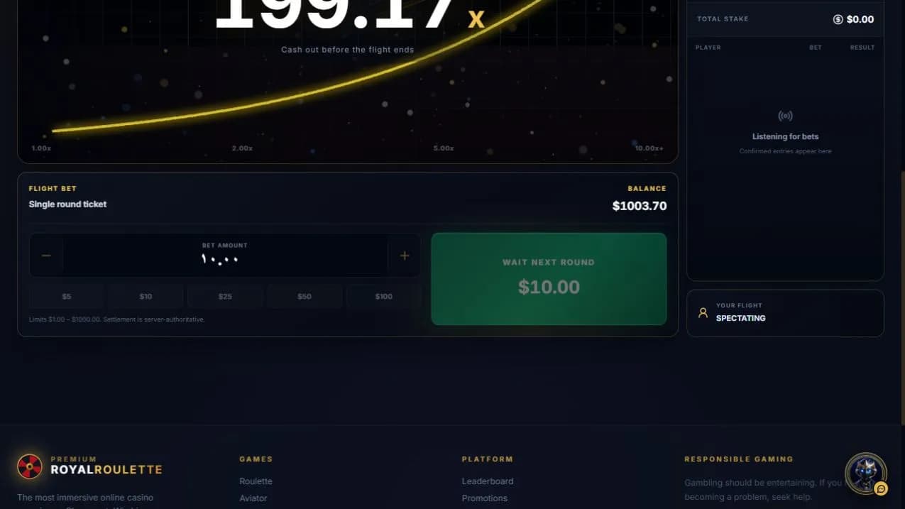 Aviator crash game UI
